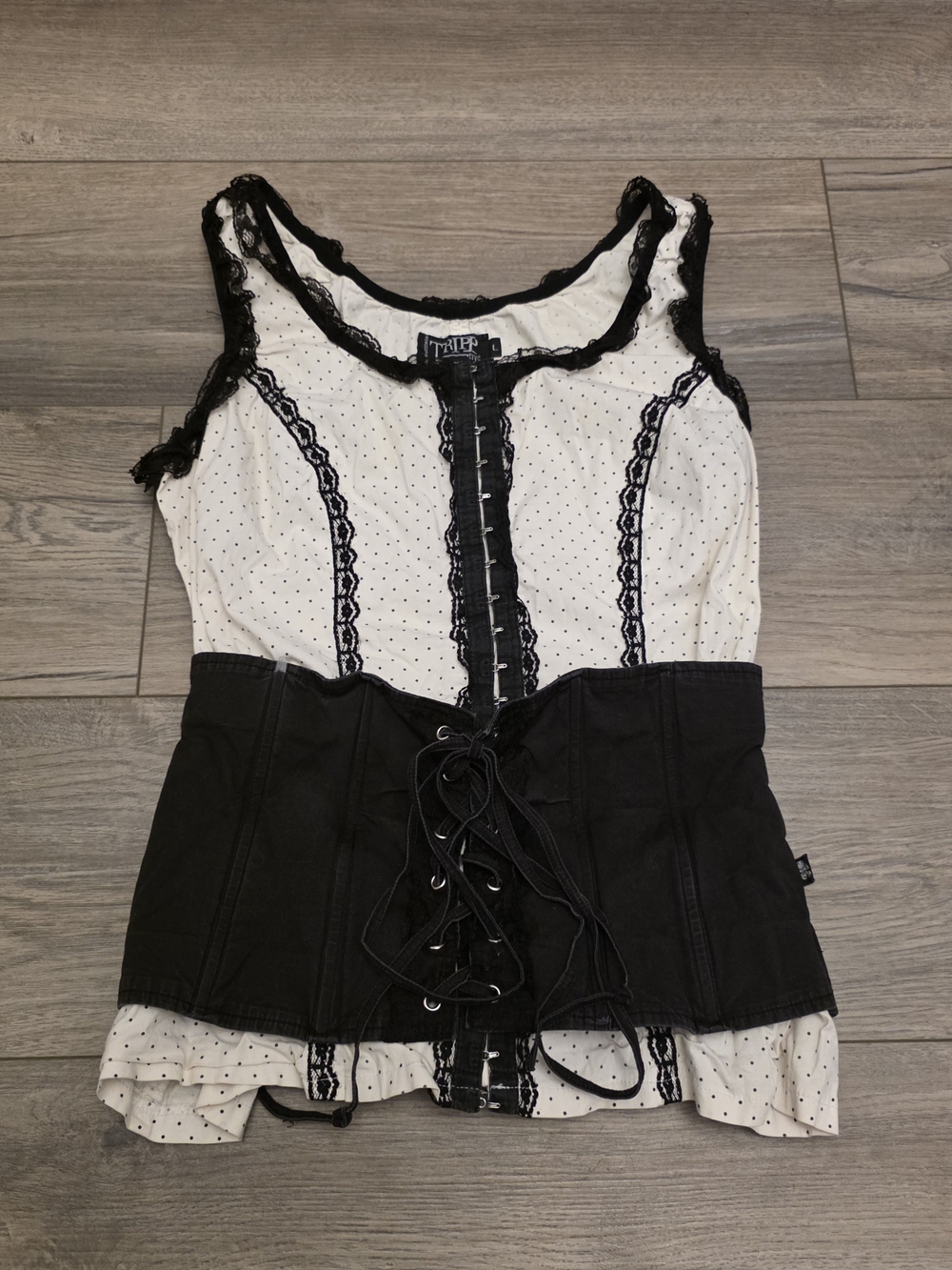 Vtg Tripp NYC Polka Dot Milkmaid Corset Top Size Large